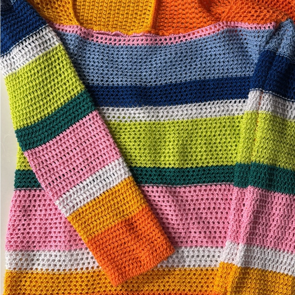 Colorful Striped Knitted (See-through) Bright Mini Dress - Perfect for cochella